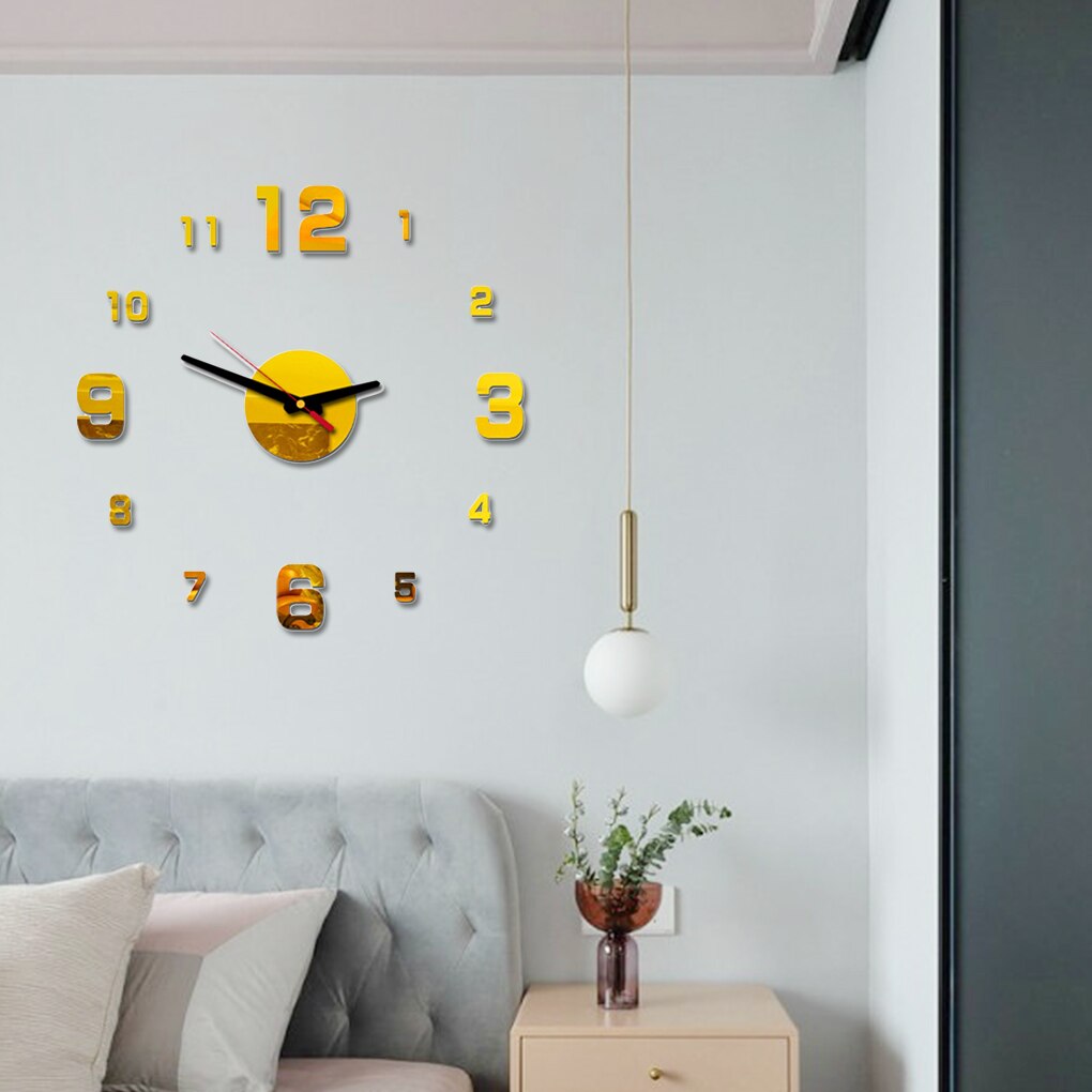 Horloge murale auto-adhésive 3D en acrylique, autocollant miroir, décoration de salon de maison, bricolage, moderne
