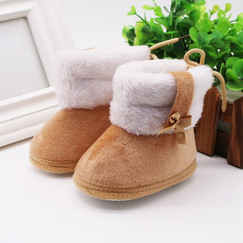 LXA-Winter Baby Boy Girl Cotton Snow Boots With Bow Tie Mid-tube Boots Infant Anti-slip Toddler Shoes: Coffee / M