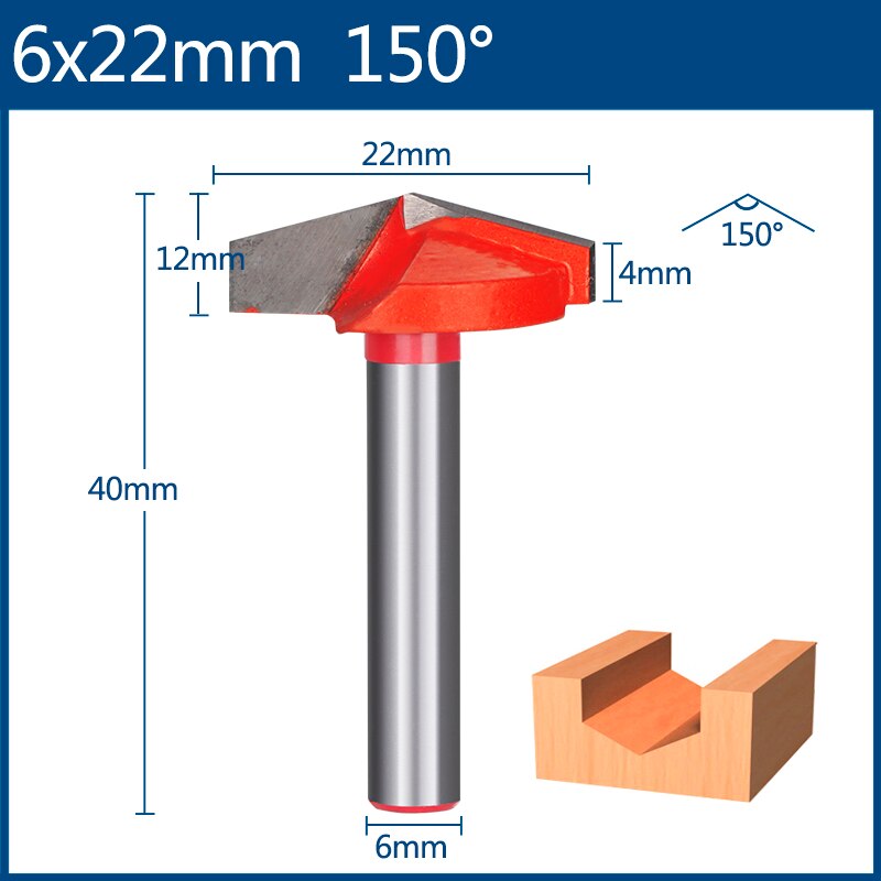 Xcan 6mm jyrsinterä v muotoinen urajyrsin kovametallikaiverrusterä puuntyöstöterä: 6 x 22mm 150d