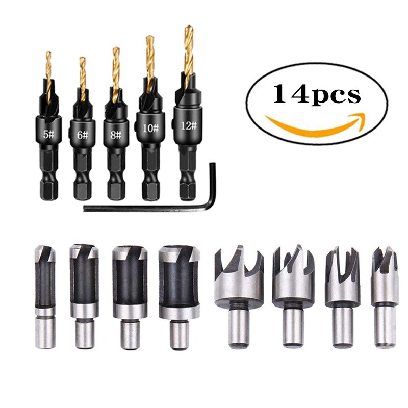 Woodworking Countersunk Drill Set With Hexagonal Handle: 4MS 4ZS 6DT