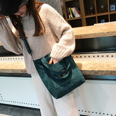 Women Corduroy Canvas Tote Ladies Casual Shoulder Bag Foldable Shopping Bags Beach Bag Cotton Cloth Female Handbag: Green