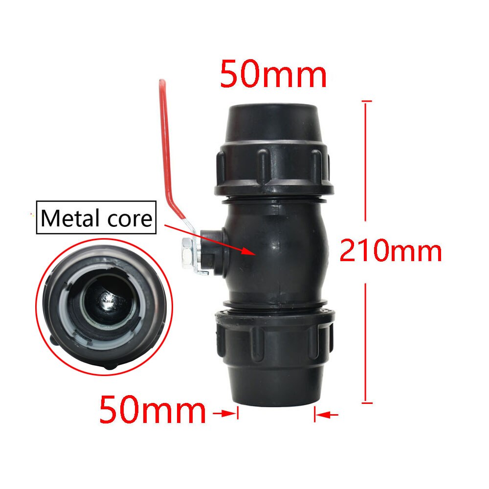 20/25/32/40/50/63Mm Plastic Waterleiding Snelkoppeling Tap Pe Buis koppeling Farm Plastic Metalen Kern Kogelkraan Fittings: 50mm