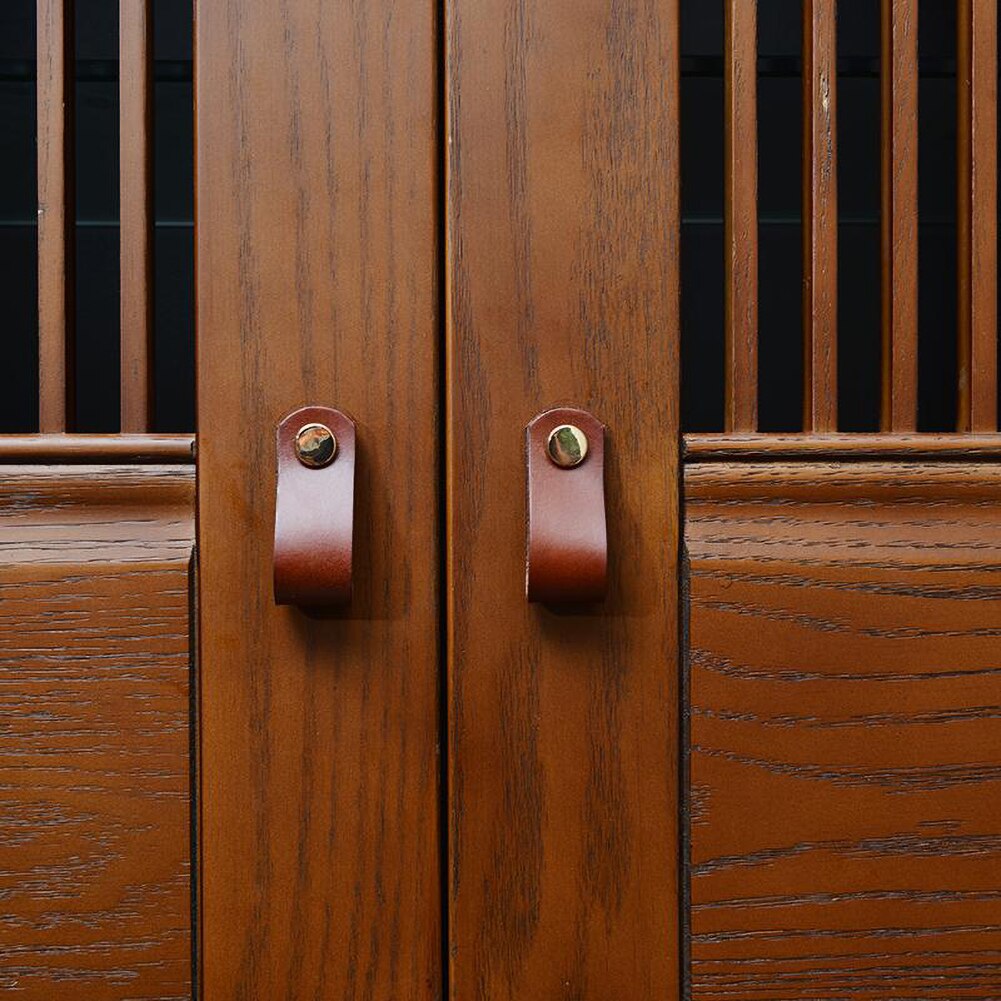 Leather Cabinet Knobs And Handles For Kitchen Cupboard Door Pulls Black Brown Furniture Handle Wardrobe Dresser Knobs