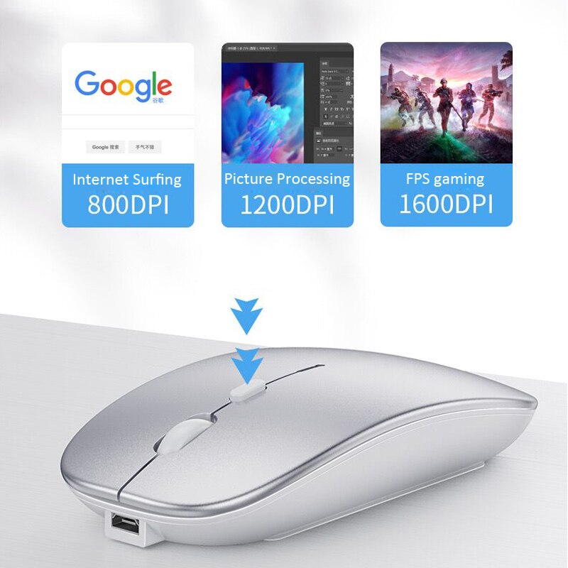 Erilles-ratón óptico inalámbrico recargable, periférico ultrafino, USB 2,4G, para ordenador, portátil y PC