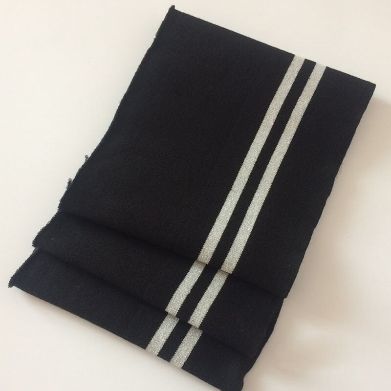 Algodón tejido rib tela para puños tela elástica para coser cuello dobladillo puño, Trim chaqueta, abrigo DIY Ropa Accesorios: black silver