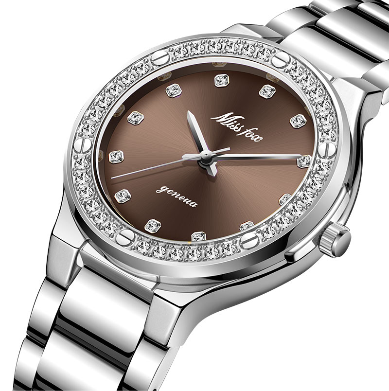 Missfox dameshorloge, beroemd merk luxe zakelijke zilveren polshorloges, waterdichte stalen armband, klok voor geliefden: 2742- sbr