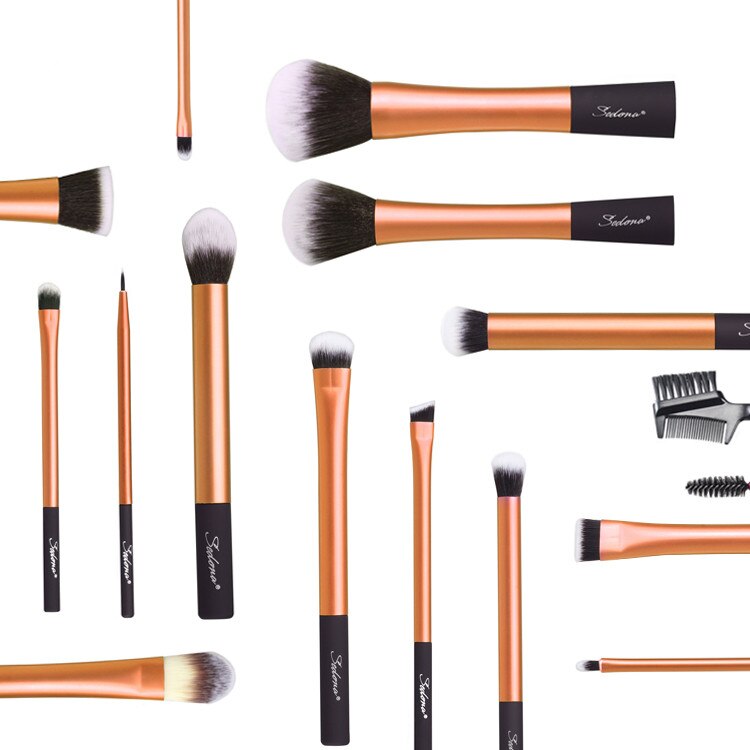 Sedona hämmästyttävä kultainen meikkiharjasetti, jossa pehmeä tiivis synteettinen karva alumiiniholkki ja muovinen kahva: Sd07