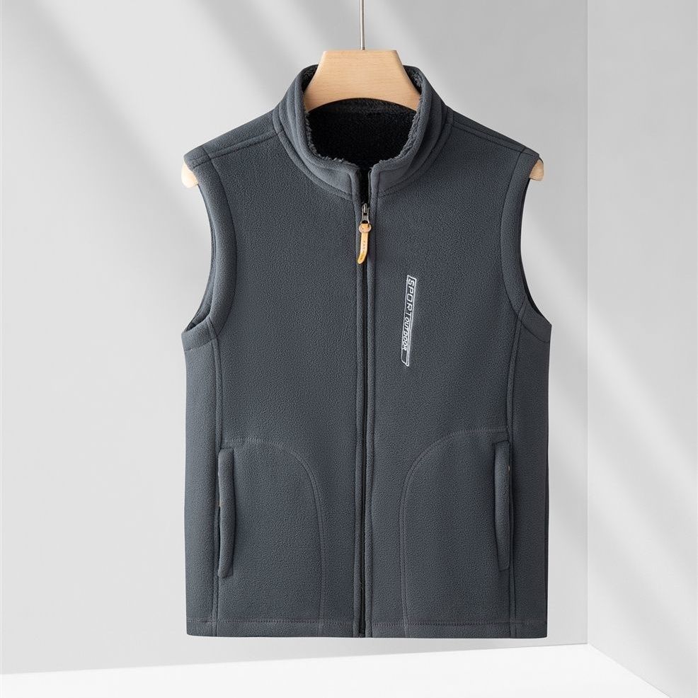 Warme vestjas voor heren Polar Fleece Winddicht Outdoor Multi Pocket Sport Mouwloos jack Casual dik vest met letterprint: 5XL / Beige