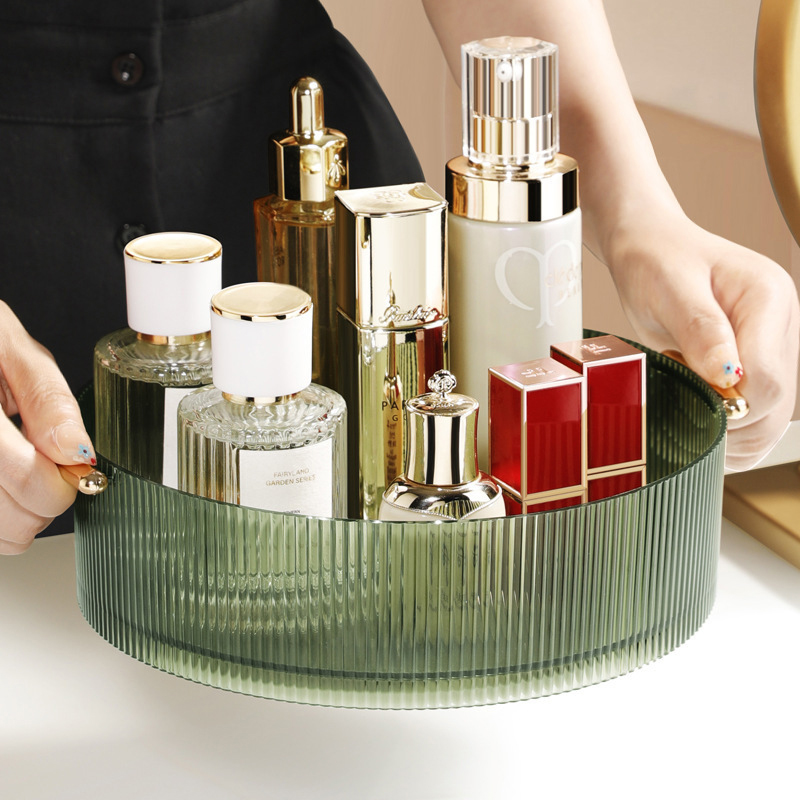 360° Rotating Cosmetic Storage Box - Large Capacity Round Transparent Tray - Desktop Organizer