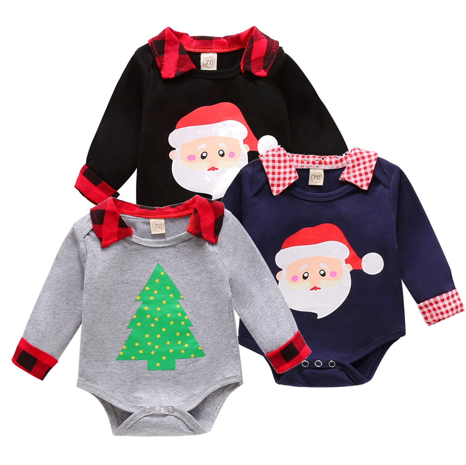 Kerst baby jongens bodysuit boom kerstman print lange mouw revers romper casual