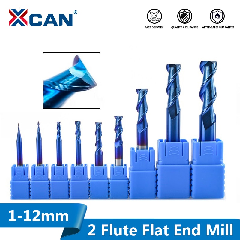 XCAN 1pc 1-12mm Nano bleu revêtement 2 flûte fraise en bout plat 50 degrés carbure fraise en bout CNC routeur fraise en bout