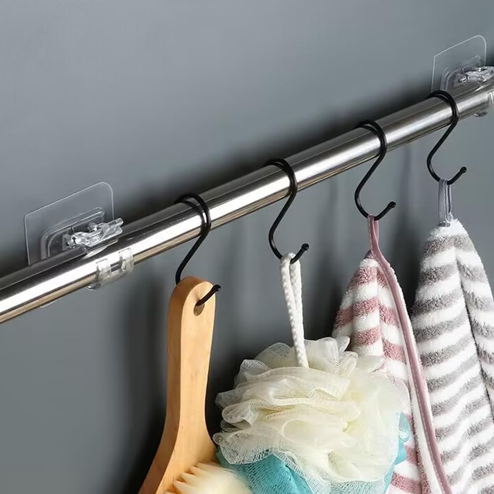 Gardinenstangenhalter Haken Selbstklebende nagelfreie Clips Haken Verstellbare Klemmhalterungen Badezimmer Handtuchhalter Befestigung Hängeregal