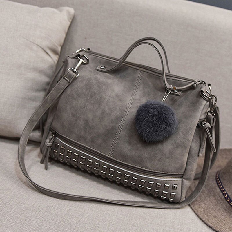 Vintage de cuero nobuck bolsos remache bolsas grandes para mujer bolso bandolera estilo motero Bolsa-: light grey