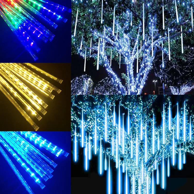 Solar--LED-Meteorschauer-Lichterkette, wasserdicht, bunt, für Höhle Außenbereich, superhell, Wasserfall-Lichter, hängende Baum-Lauflichter