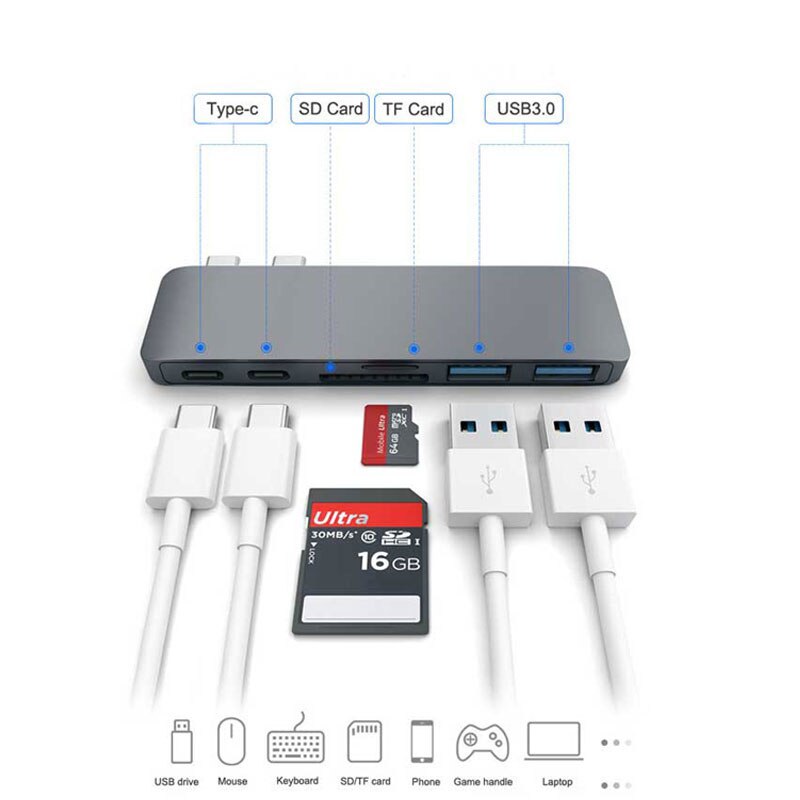 Easya Lyn 3 adapter dobbel usb type c hub Brygge til usb 3.0 tf/ sd kortleser pd data til macbook pro/luft usb-c
