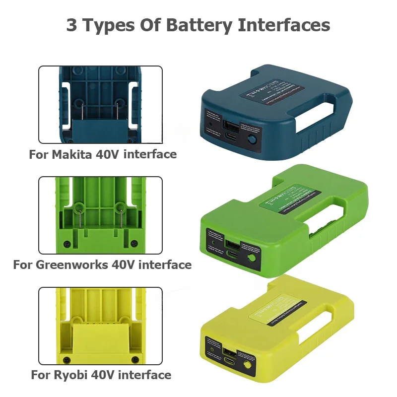 Usb-powerbank-opladeradapter til makita/ryobi/greenworks 40v li-ion-batterier med type-c-port, batteriopbevaringsetui