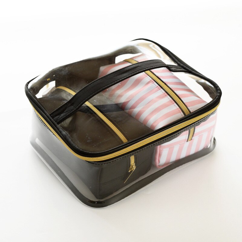 Gennemsigtig pvc kosmetik taske rejse toilettaske firedelt bærbar multifunktions sæt pink makeup organizer taske kosmetiker: 2