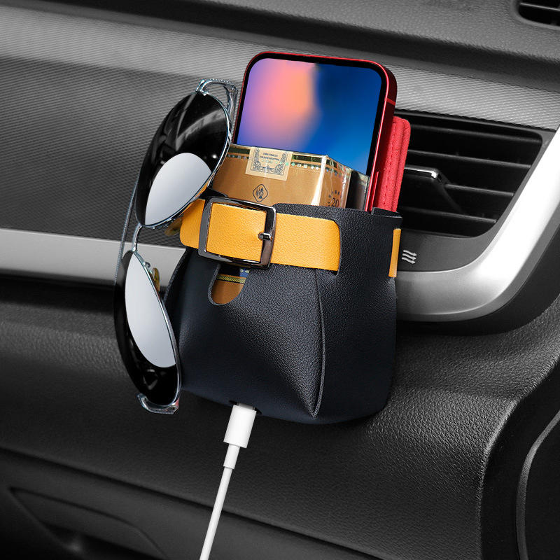 Auto-opbergtas Ontluchter Dashboard Netjes Hangende lederen organizer Box Bril Telefoonhouder Organizer Auto-accessoires