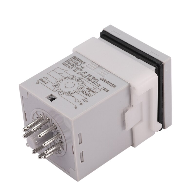 DH48J-A AC220V 50/60Hz Digital Counter Relay Display Counting Relay 1-999900 11-Pin