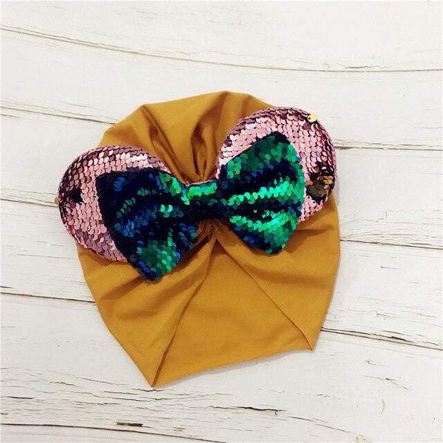 Forår sommer baby hue turban hat piger minnie mouse ører headwrap med pailletter hår sløjfer fotografering rekvisitter kasket  h262d: D gul