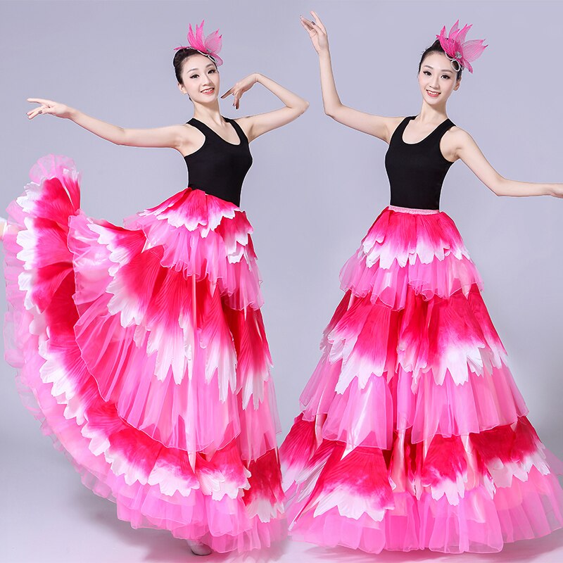 Falda de busto de Flamenco para mujer, traje de baile de apertura femenina, pétalo de flor de escenario, gran Swing, H582