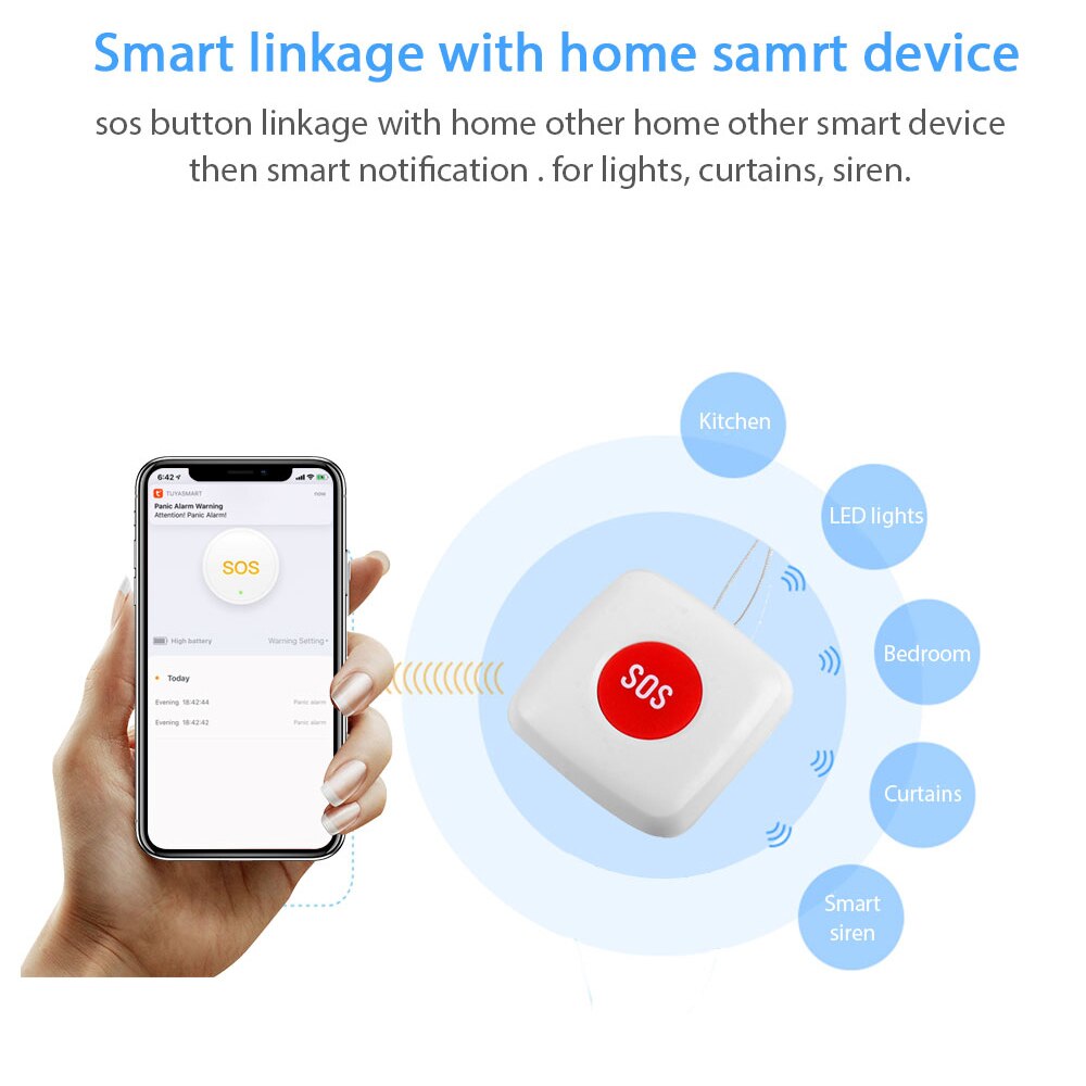 TUYA ZigBee SOS Button Smart Wireles Sensor Alarm Elderly alarm Waterproof Emergency Help Alarm Switch Work with Tuya Zigbee hub