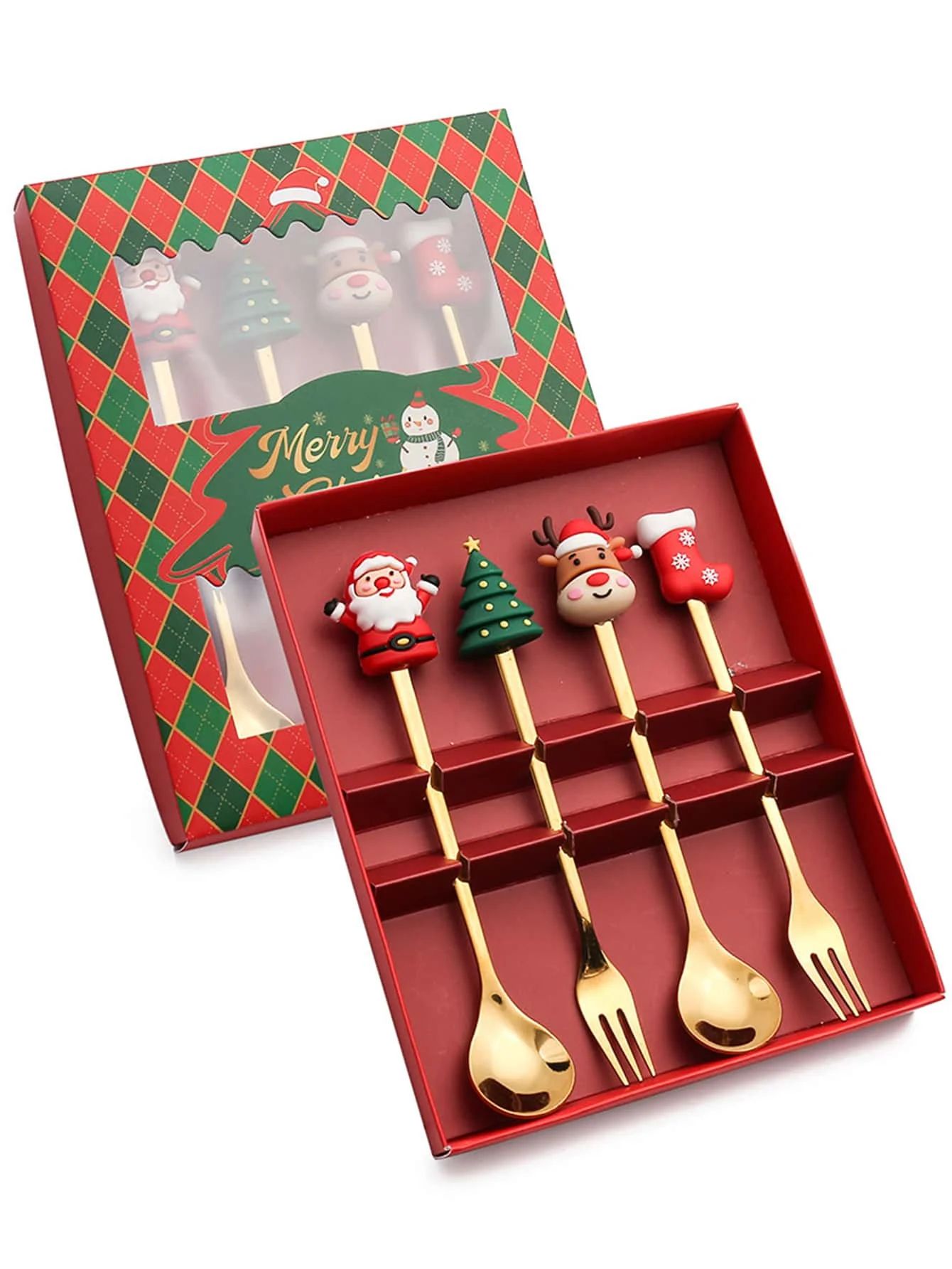 2/4/6 Stuks Kerst Vork En Lepel Set, Roestvrij Staal Creatief Servies, koffie Thee Dessert Vorken En Lepels Set