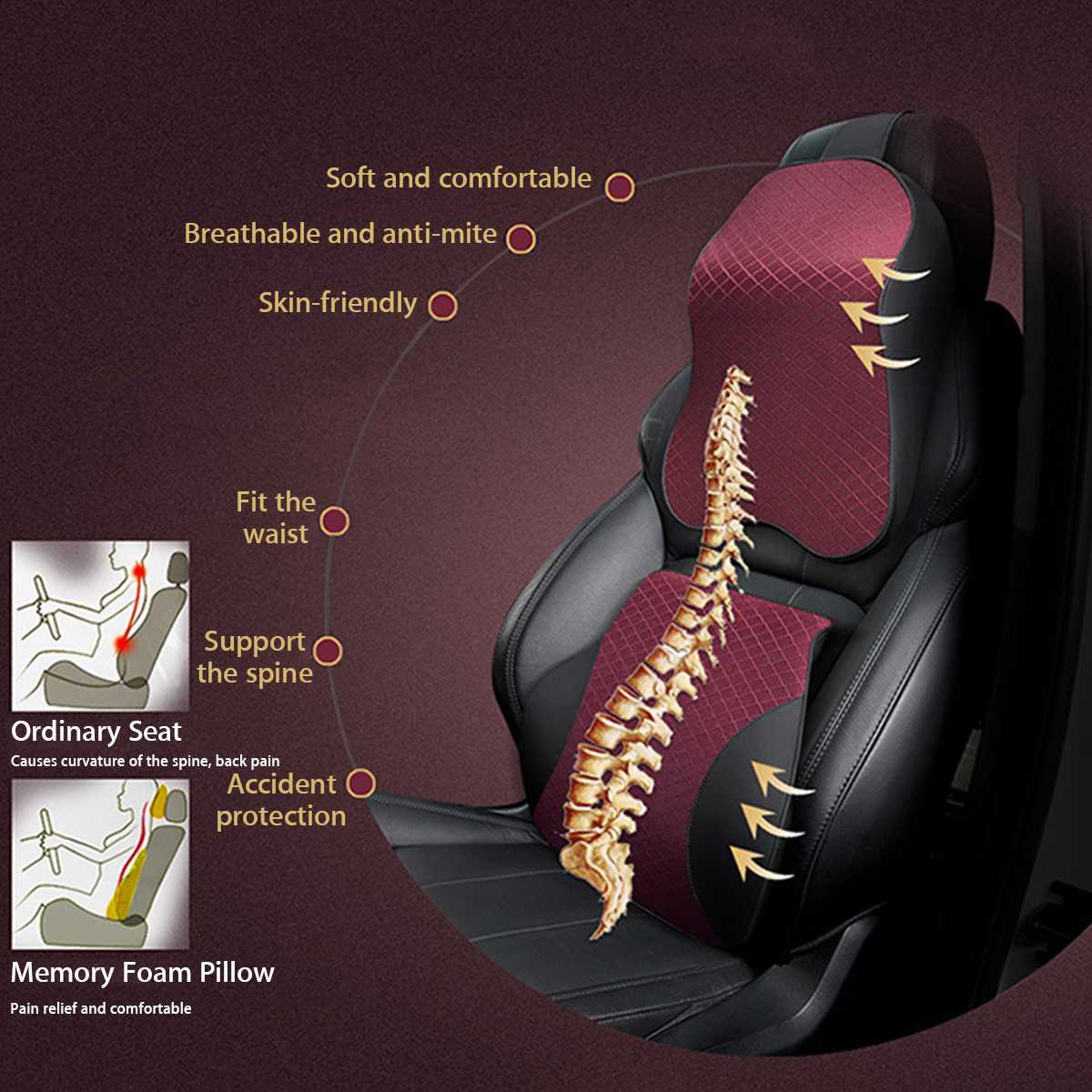 Blød memory foam lændestøtte rygmassager taljepude pude til bilsædepuder lindre smerter ryglæn lændepude