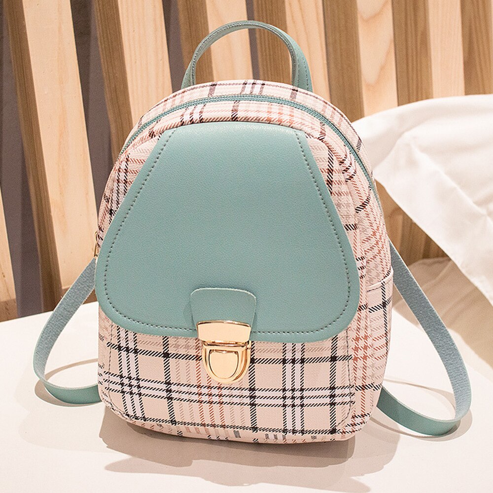 Mini Backpack Women Crossbody Bag For Teenage Girl Plaid Women Shoulder Phone Purse Korean Style Trendy Female Bagpack: blue