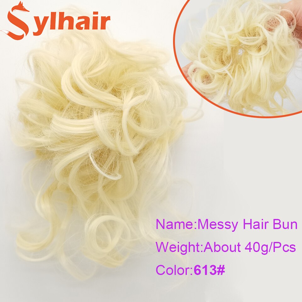 Sylhai-moño de pelo rizado sintético para mujer, moño marrón desordenado con cuerda elástica para el cabello, banda de goma, extensiones de cabello: 613