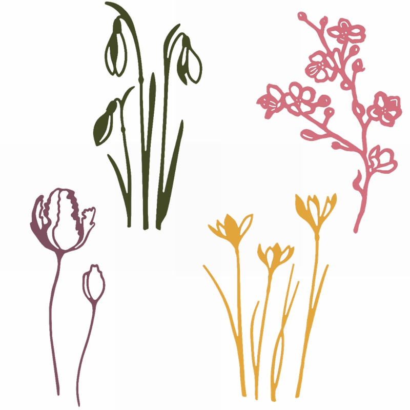 Campanula + Crocus + Tulip + Pruimenbloesem Die Cuts Voor Kaarten Maken 4 Bloemen Metalen Stansmessen Stencils