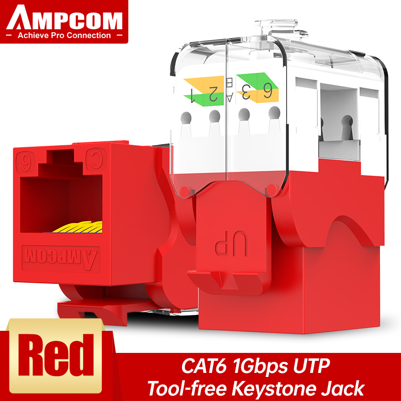 AMPCOM cat 6 tool free RJ45 Keystone Jack, CAT6a Cat6 Tool-Less RJ45 UTP Keystone Jack, No Punch-Down Tool Module Coupler: black / 0.6m