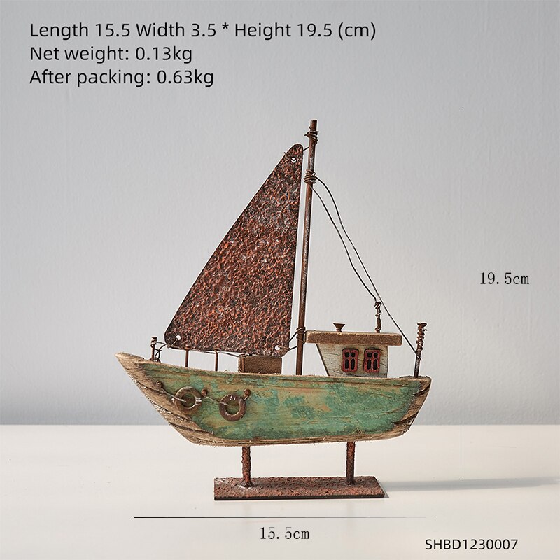 Wooden Ship Model Modern Home Decoration Iron Retro Sailboat Figurines Office Desk Decorative Birthday Christmas