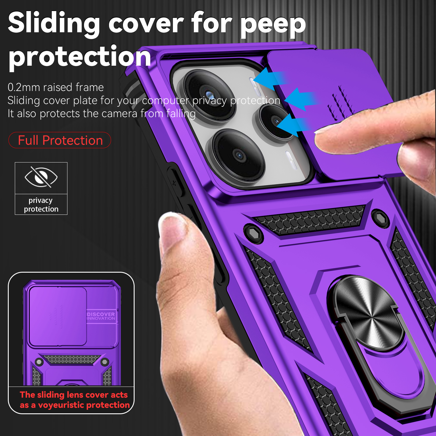 For Redmi Note 14 13 5G 4G Poco X7 Pro Note 13 Pro 5G 4G Case Ring Stand Slide Camera Lens Armor Funda for Xiaomi 14T Pro Cover