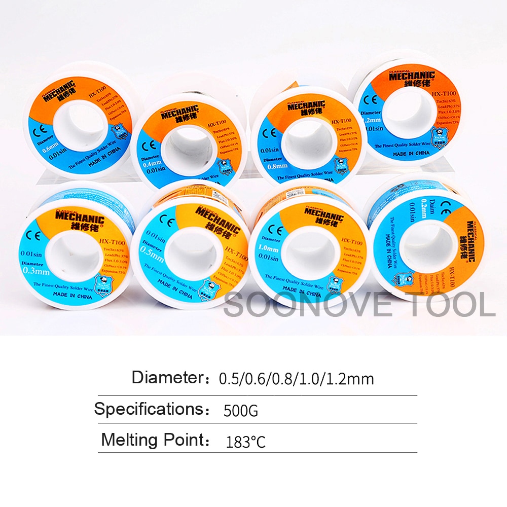 MECHANIC 500g sn63%pb37% High Purity Solder Silk Low Fusion Spot Rosin Flux Solder Wire 0.5/0.6/0.8/1.0/1.2mm For BGA Welding
