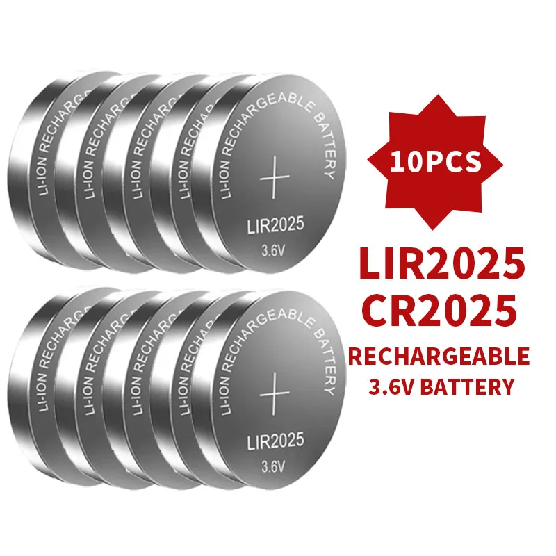Batteria a Bottone Ricaricabile LIR2025 3.6V ad Alta Capacità per Chiavi Auto, Telecomandi, Giocattoli, Bilance, Compatibile con CR2025 ML2025: Blu