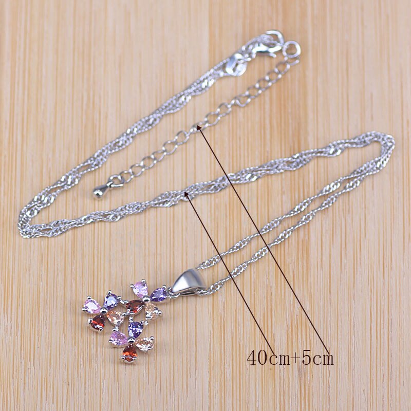 Crystal Paved Bridal Jewelry Sets Silver Color Flower Shape Pendant Necklace Earrings Women Wedding Jewelry Set