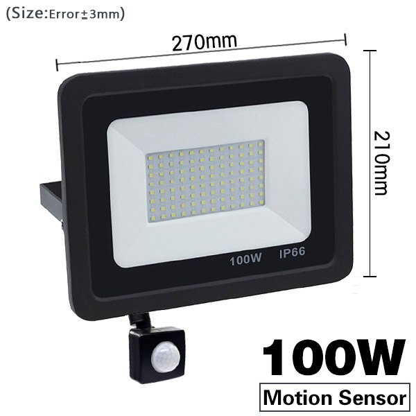 Reflector LED con Sensor de movimiento 100W 50W 30W 20W 10W foco de luz Led de inundación al aire libre 220V IP66 lámpara de pared al aire libre Luz de inundación: Motion Sensor 100W