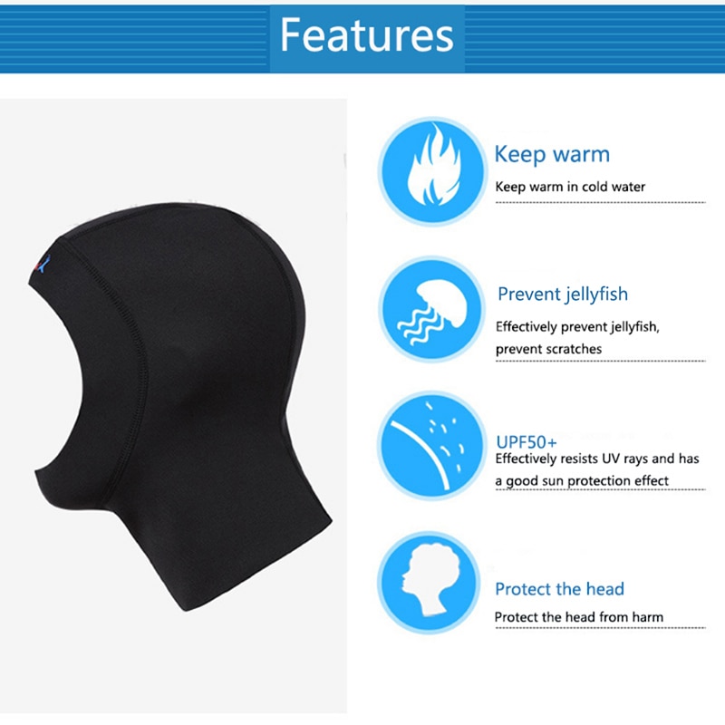 Gorro de buceo de 1mm, protección en neopreno, gorro de natación para el pelo con hombro, sombrero de equipo de esnórquel, cubierta para el cuello, traje de baño cálido