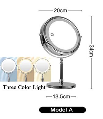 Big Size 8Inch Dubbelzijdig Vanity Make Geleid Spiegel 3X Vergroting, 3 Kleuren Touch Control, tafelblad Cosmetische Spiegel: Mod A -Three color