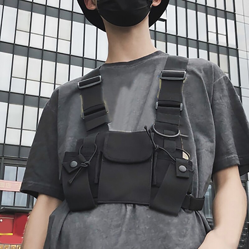 Bolso de pecho de estilo Hip-Hop para hombre, bolsa táctica de dos correas, aparejo para el pecho, paquete de utilidad