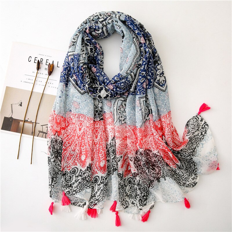 VISROVER-Long foulard en Viscose Shaw | Longue écharpe, imprimé Tropical, pour robe de plage, écharpe d'été pour femmes,: 9