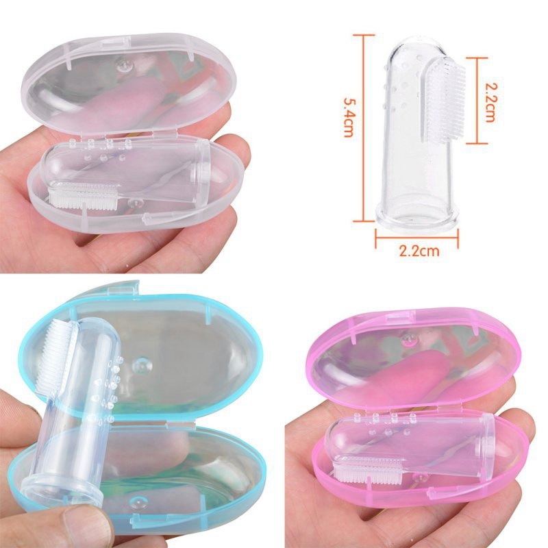 Bonito cepillo de dientes para dedos de bebé con caja, cepillo de limpieza de goma suave de silicona para masaje de niños, conjunto masajeador 1 Uds