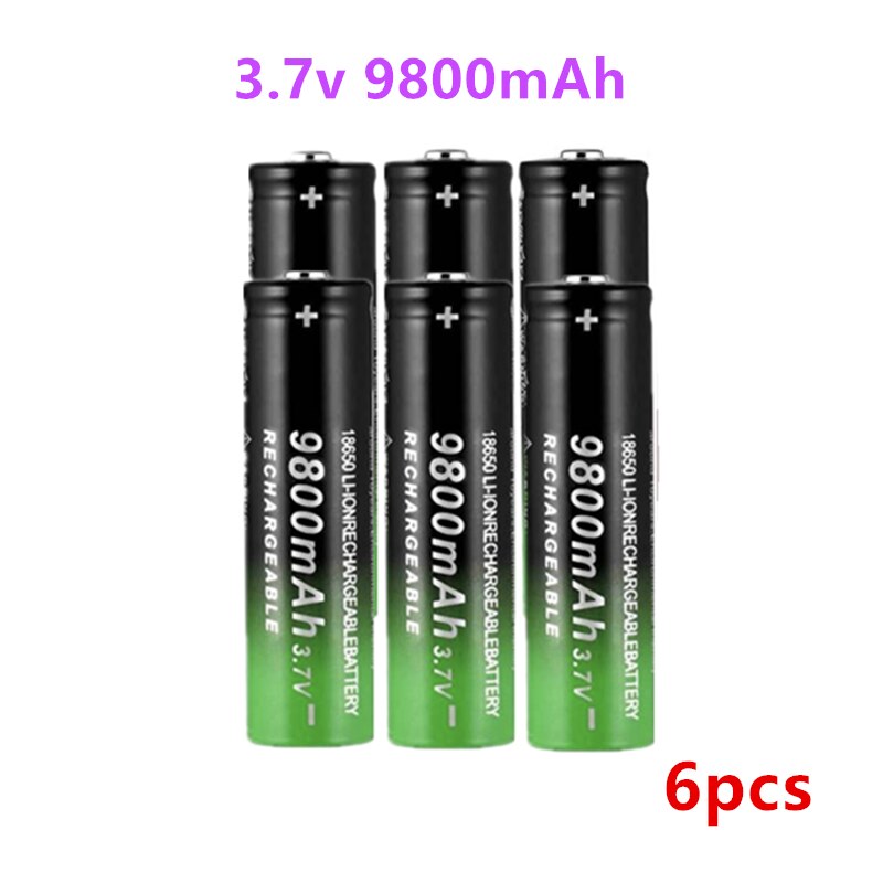 18650 Battery 9800mAh 3.7V 18650 Li-ion batteries Rechargeable Battery For Flashlight Torch +: 6PCS