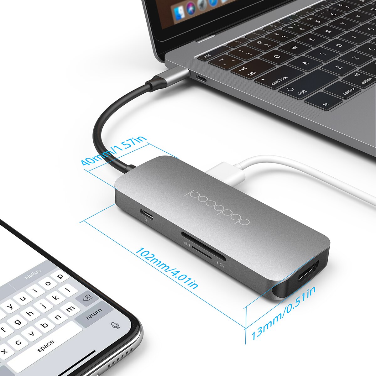 dodocool 7-in-1 USB C HUB aluminum multiport USB C hub pc laptop USB C hub Plug and play hub for your USB C phones laptops pc