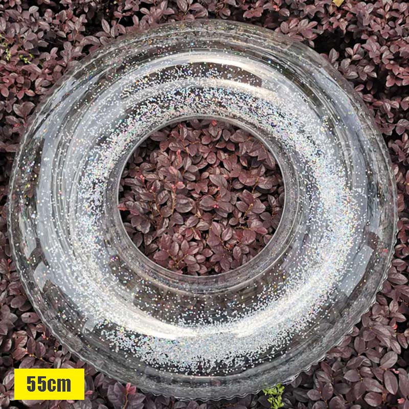Transparent uppblåsbar ringmadrass simrör glitter flotte rund badring sommar pool vattenmadrass vuxen säng vatten roliga leksaker