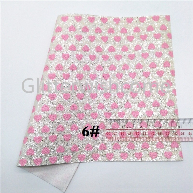 O glitterwishcome 21x29cm a4 tamanho corações imprimiu o couro grosso do brilho, vinil da tela do couro do falso para arcos, gm599b