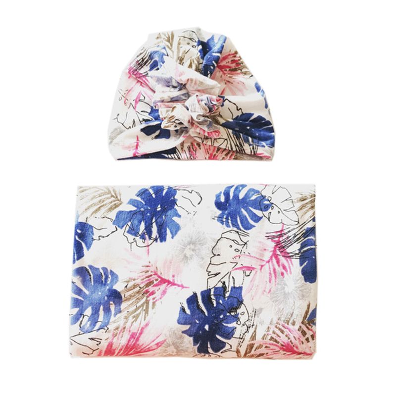 2 pièces/ensemble -né bébé recevant couverture bandeau/chapeau coton lange d'emmaillotage serviette 57BF: 12-90X90cm