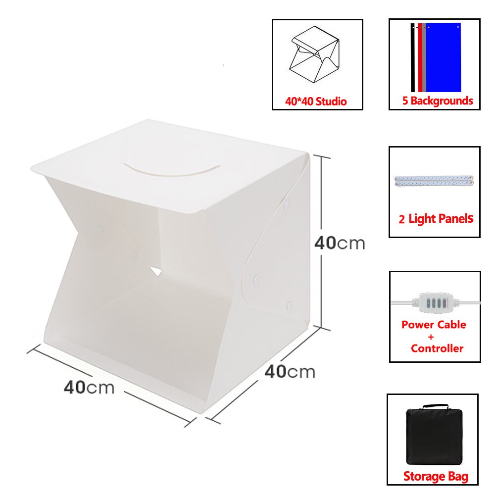 Mini Folding Light box Photography 40 Photo Studio Softbox 2 Panel LED Light Soft Box Photo Background Kit LightBox for Camera: ZY010-7