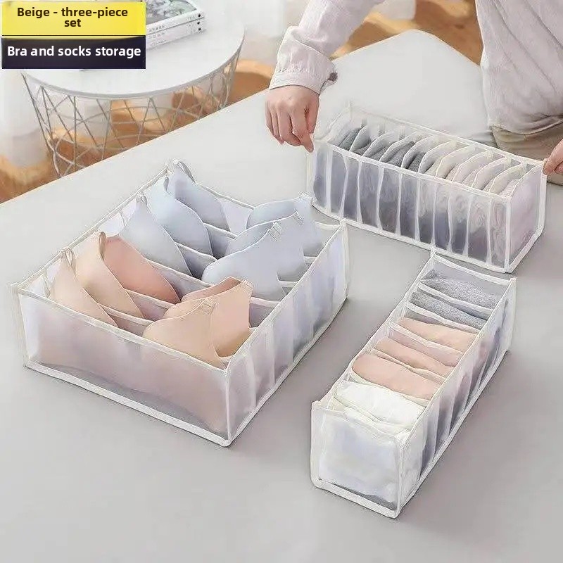 Drawers Type Underwear Socks Sorting Storage Box Women's Bra Panties Organizer Home Use Divided Compartment Cosmetic Bag: L / Beige